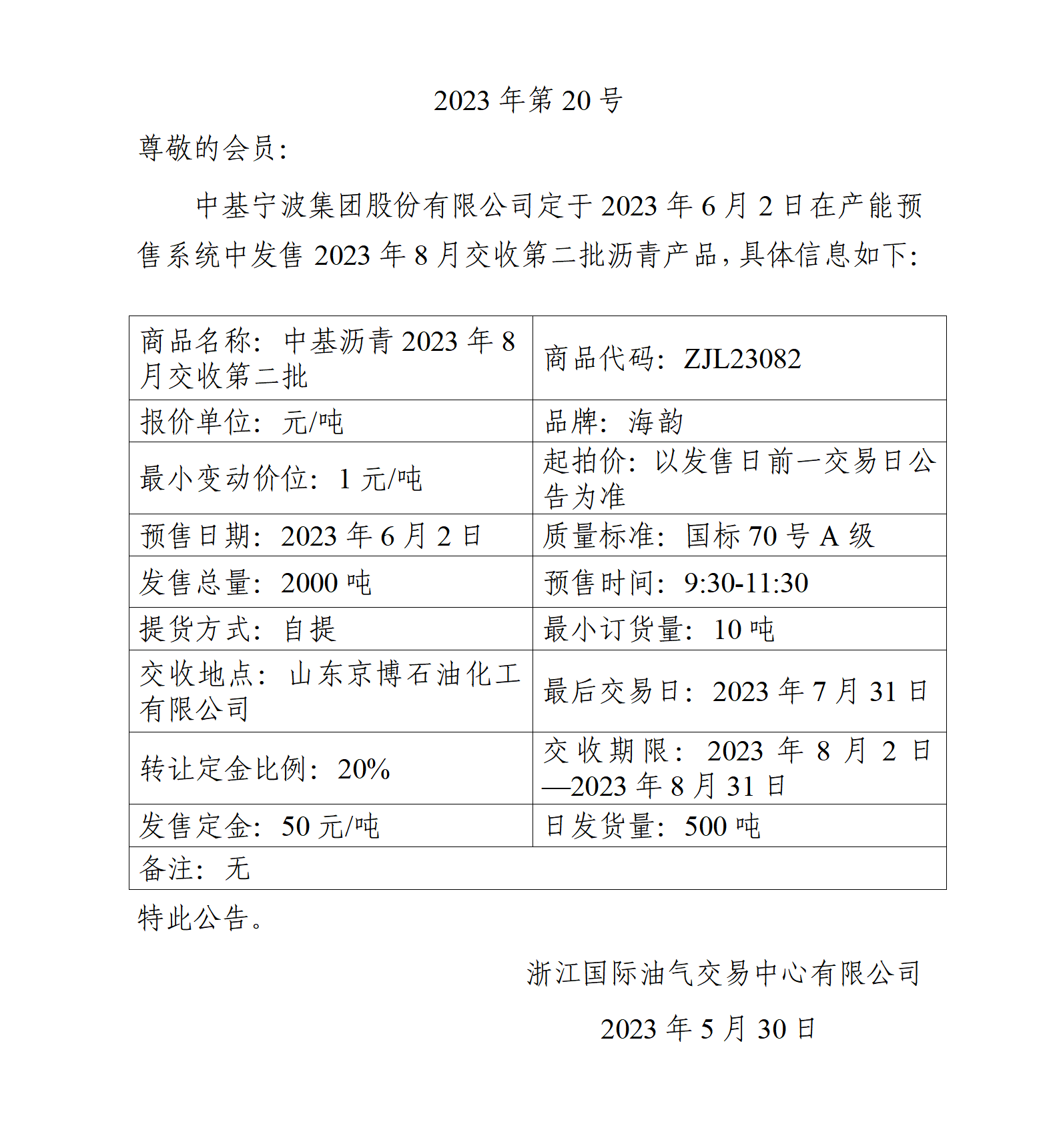 关于中基宁波集团股份有限公司预售2023年8月交收第二批沥青产品的公告_01.png