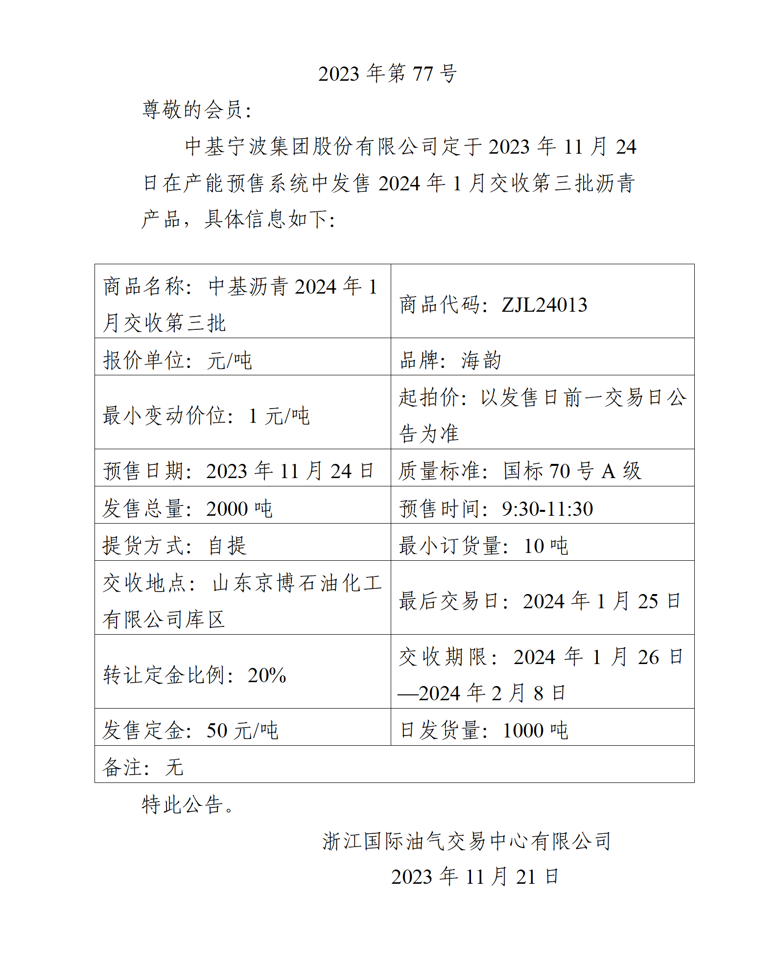 关于中基宁波集团股份有限公司预售2024年1月交收第三批沥青产品的公告_01.png